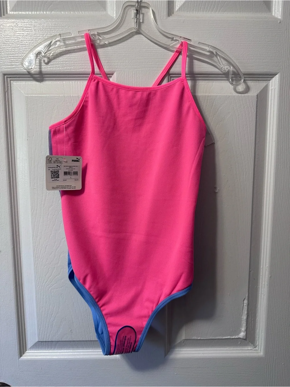 Puma Blue One-Piece Girls' Swimsuit with Pink Trim
